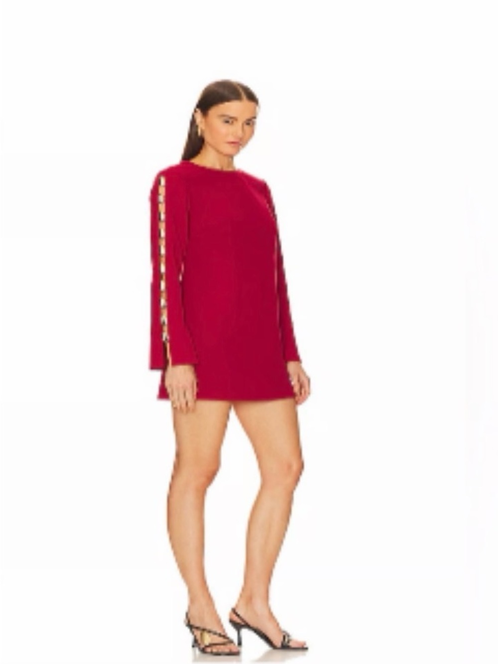 Red Mini Shift Dress with Embellished Sleeve Detail